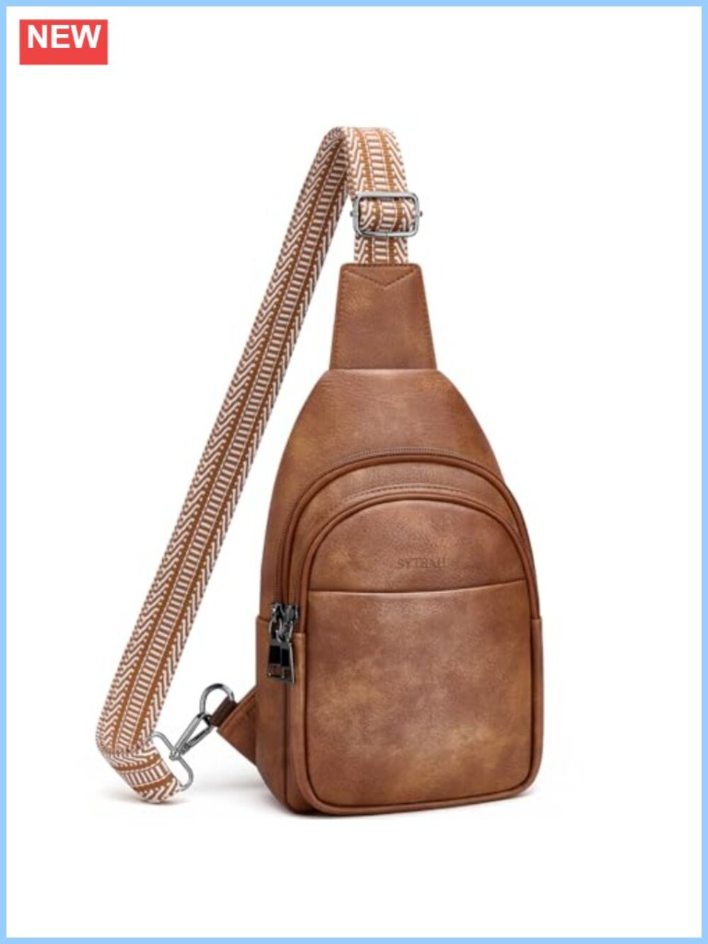 Faux Leather Sling Bag Convertible Crossbody Chest Purse Adjustable Strap